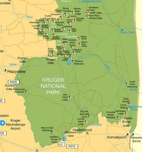 Map Of Kruger Park Southern Region